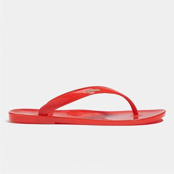 Coach Nisa Red Jelly Logo-Print Thong Sandal with Gold Accent - Picture 4 of 4
